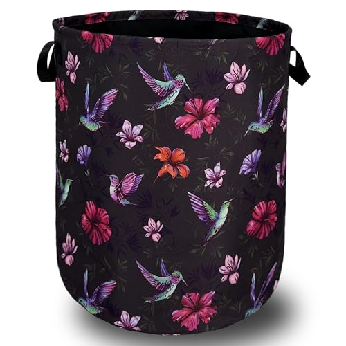 Beautiful Hummingbird Hibiscus Flower Laundry Basket Foldable With Handles Tote Bag Oxford Cloth Colorful Laundry Hamper Clothes Storage Bucket For Bathroom/Laundry/Bedroom 18.9" x 16.5 " - color: Pretty Hummingbird Hibiscus Flower