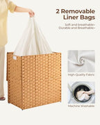 Greenstell Laundry Hamper with lid, No Install Needed, 110L Wicker Laundry Baskets Foldable 2 Removable Liner Bags, 2 Section Clothes Hamper Handwoven Rattan Laundry Basket with Handles, Natural - color: Natural, size: 110L (22.2x13.3x24.0 Inches)
