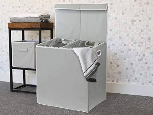 Simple Houseware Double Laundry Hamper with Lid and Removable Bags, Grey - color: Grey