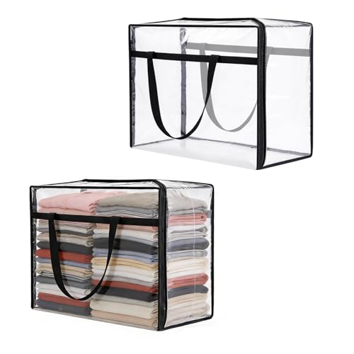 40L Clear Storage Bags Plastic Blanket Storage Bag Foldable Moving Organizers Containers with Zipper for Bedding Blanket Clothes Under Bed Holder - 2 Pcs - color: 2 Pcs, size: 40L