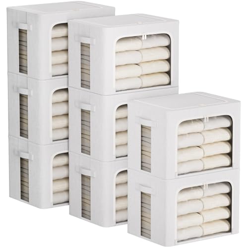 FHSQX 8 Pack Clothes Storage Bins - Foldable Storage Bins for Clothes Fabric Storage Box with Metal Frame (Cream White, 16.5x12.2x12.2 inch) - color: Cream White, size: 16.5x12.2x12.2 inch
