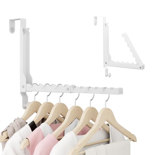 BAKON Over the Door Hooks with 10 Ridges,Compact Double Folding Over the Door Hanger for Bathroom Bedroom Laundry Room,Metal Over Door Drying Rack, Space Saving Over the Door Clothes Hanger(2, White) - color: White(update)