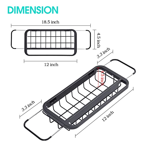 TOOLF Expandable Sink Caddy with Dish Towel Bar, Adjustable Over-The-Sink Organizer for Kitchen, Rustproof Sponge Holder and Drying Rack - size: Small