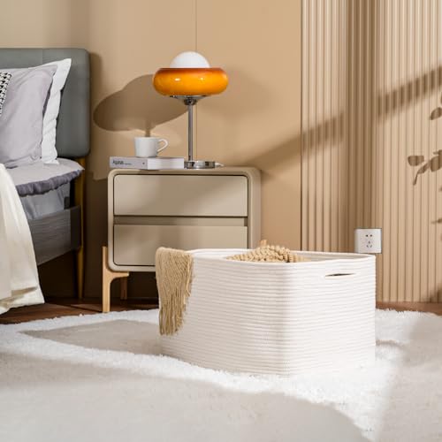 ICERZCZ Large Rectangle Blanket Basket, Large Storage Basket, Cotton Rope Woven Baskets for Storage with Handles, Toy Baskets for Baby Nursery Living Room Bedroom, 22”x17”x12”, White, 75L - color: White, size: 22”x17”x12”