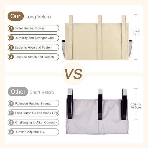 Surblue Bedside Caddy Hanging Organizer Storage Bag Pocket for Bunk, Hospital, College Dorm Rooms, Baby Bed Rails, Camp - 8 Pockets, Large, Beige - color: Beige, size: Large