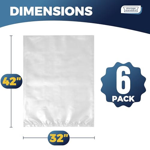 Storage Standard Large Clear Plastic Bags for Storage 6-Pack - Waterproof Extra Large Plastic Bags with Zip Ties, Heavy-Duty Cover for Clothes, Blankets, Linens & Bedding Organization - 32 x 42 Inches - size: 32'' x 42’’