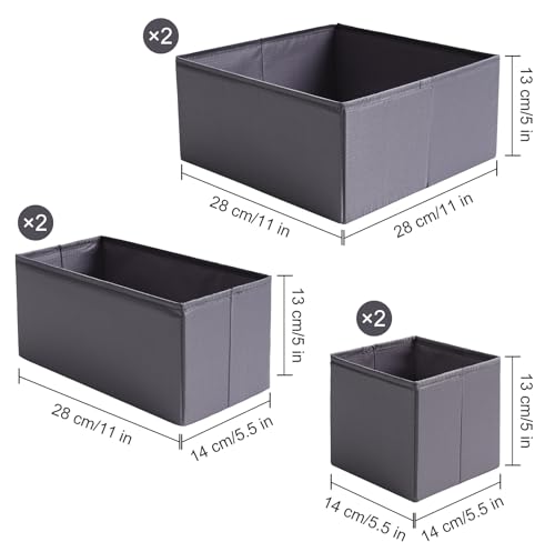 TYEERS Drawer Organizers, Durable Fabric, Washable, with Base Support Boards, Small Storage Boxes for Bathroom, Closet, Dresser, Set of 6, Dark Grey - color: Dark Grey, size: S+M+L (Set of 6)
