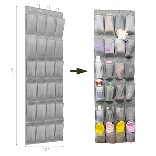 Over The Door Shoe Organizers with 24 Mesh Pockets Shoe Organizer Storage Hanging Shoe Organizer Shoe Holder for Rack (Grey) - color: Grey
