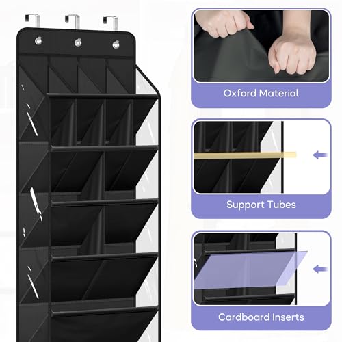 MISSLO Clear Over the Door Shoe Organizer Large Deep Pockets Hanging Shoe Rack for Closet Fit 20 Pairs Shoe Holder for Sneakers Boots Storage, Black - color: Black