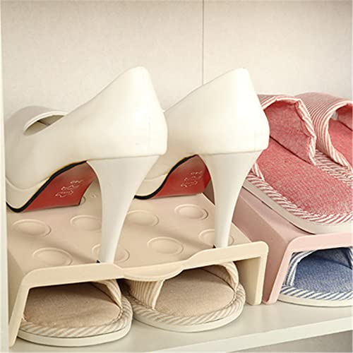 ASkinds 6 Pack Shoe Stacker Slots Space Saver, Double Layer Stack Shoe Racks, Increase Space by 200% Shoe Stackers for Home Closet Organization(Apricot)