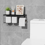 VITVITI Toilet Paper Holder with Shelf, Wall Mounted Toilet Paper Storage Basket, Wood Metal Toilet Roll and Wipes Holder for Bathroom Farmhouse (Black) - color: Black