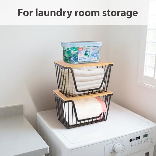 2 Pack Onion and Potato Storage Bins, Stackable Pantry Organizers Storage, Large Wire Storage Basket for Onion, Potato, Fruit, Vegetables