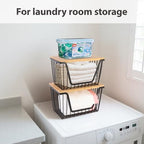 2 Pack Onion and Potato Storage Bins, Stackable Pantry Organizers Storage, Large Wire Storage Basket for Onion, Potato, Fruit, Vegetables