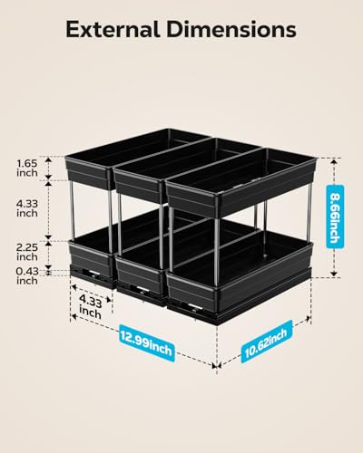 Nieifi Spice Organization for Cabinet-Vertical Spice Rack Pull Out-Spice Rack Organizer for Cabinet-4-1/3 inch Wide-Seasoning Kitchen Organizer-4.3" W x 10.6" D x 8.7" H-3 Pack-2 Tier - color: Black, size: 4-1/3" - 3 Pack