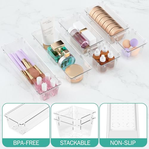 WOWBOX 6 Pack Clear Drawer Organizer Set, Acrylic Drawer Storage Trays, Storage Bins for Makeup, Cosmetics, Jewelries, Utensils, Gadgets, Office - color: Clear, size: 6 PCS