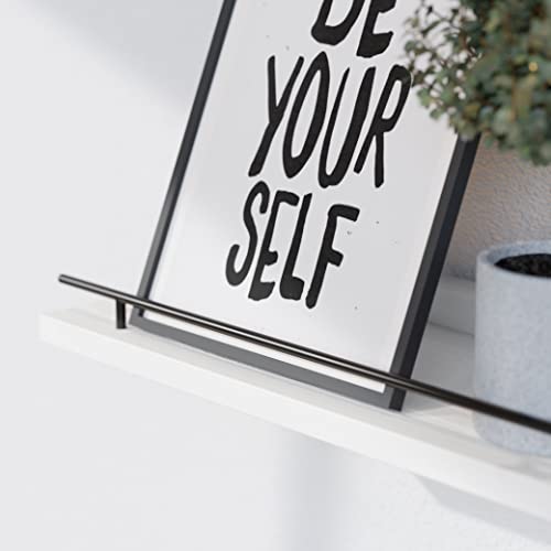 WOPITUES Floating Shelves with Black Metal Guardrail, Shelves for Wall Decor Set of 3, Wall Shelves for Bedroom, Bathroom, Kitchen, Living Room, Plants, Picture Frames, Art- Black and White - color: Black and White, size: 15.7 inch