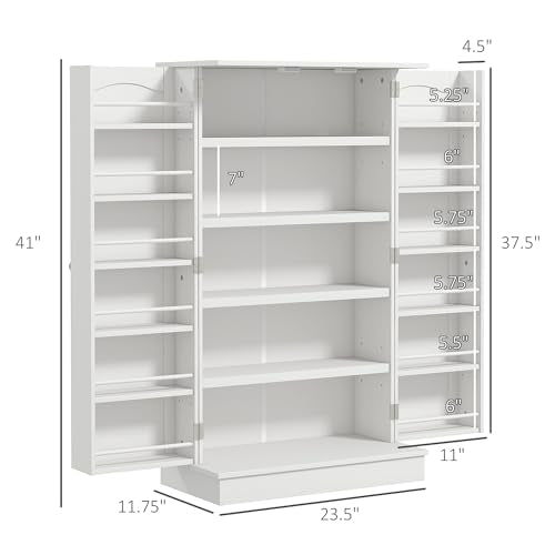 HOMCOM 41" Kitchen Pantry Storage Cabinet, Freestanding Kitchen Cabinet with 12 Door Shelves, Double Doors, 5-Tier Shelving and Adjustable Shelves, White - color: White, size: 41"H