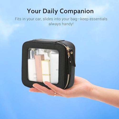 Aveniee Mini Clear Makeup Bag, Small Cosmetic Bags Travel Toiletry Pouch Organizer, TSA Approved Make up Case with Zipper, Car Bag for Essentials,Black - color: Black, style: Mini Chic