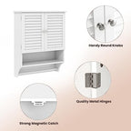 Tangkula Wall Mounted Bathroom Cabinet with Open Shelf & Bar, Medicine Cabinet with Double Louvered Doors, Wall Storage Cabinet with Adjustable Shelf, for Bathroom Living Room Kitchen (White) - color: White