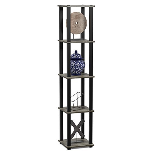 FURINNO Turn-S-Tube 5-Tier Corner Square Rack Display Shelf, French Oak Grey/Black - color: French Oak Grey/Black, size: 5-Tier Square Tube