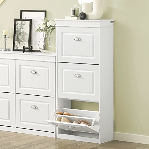 Haotian Narrow Shoe Cabinet, Slim Shoe Rack Entryway, Hidden Shoe Storage Organizer with 3 Flip Drawer for Hallway White FSR94-W - color: White, size: 3 Drawers:20.8x9.4x46"