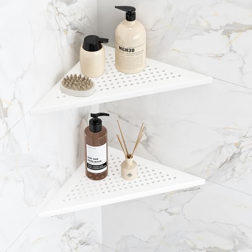 Qeke Corner Shower Shelves, 10” Recessed Tile Shower Shelf Matte White, 304 Stainless Steel Grout in Corner Tile Shower Shelves, No Drilling, 2 Pack - color: Matte White, size: 10"- 2 Pack