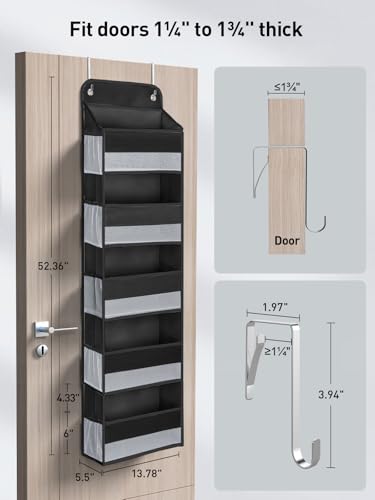 Yecaye 1 Pc Over the Door Organizer with 5 Bins 10 Side Pockets, 44lbs Load Hanging Bathroom and Bedroom Organizer, behind the Door Hanging Organizers for Nursery Newborn Baby Essential Stuff Black - color: Black, size: 5 Tier