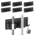 Broom Holder Wall Mount No Drill,Broom and Mop Organizer Wall Hanging Heavy Duty with Hooks Hanger, Self Adhesive Stainless Steel Broom Organizer for Bathroom, Kitchen, Laundry Room Storage (6Pcs)