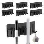 Broom Holder Wall Mount No Drill,Broom and Mop Organizer Wall Hanging Heavy Duty with Hooks Hanger, Self Adhesive Stainless Steel Broom Organizer for Bathroom, Kitchen, Laundry Room Storage (6Pcs)