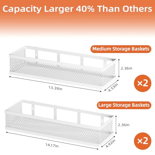Spice Rack Wall Mount, 4 Pack Wall Spice Rack & Hanging Storage Baskets Organizer Wall Mount, Large Capacity Metal Spice Shelf for Kitchen Cabinet, Pantry Doors, Bathroom, Shower, Home Decor - color: White