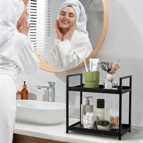 Anyoifax Bathroom Counter Organizer 2 Tier Vanity Storage Countertop Shelf Makeup Organizer Perfume Tray Skincare Holder for Sink, Dresser, Kitchen, Small Black - color: Black, size: Small