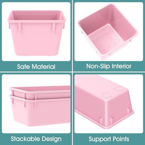 WOWBOX 25 PCS Plastic Drawer Organizer Set, 4 Sizes Desk Drawer Divider Organizers and Storage Bins for Makeup, Jewelry, Gadgets for Kitchen, Bedroom, Bathroom, Office, Pink - color: Pink