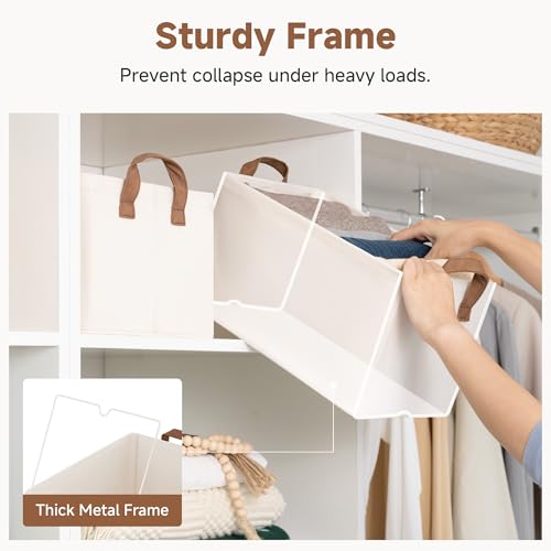 StorageWorks Closet Storage Bins, Storage Baskets for Shelves, Closet Organizers and Storage Bins with Metal Frame, Handles, Natural Color, 2-Pack - color: Natural Color, size: 14 ¾" L x 10 ¼" W x 8 ¼" H