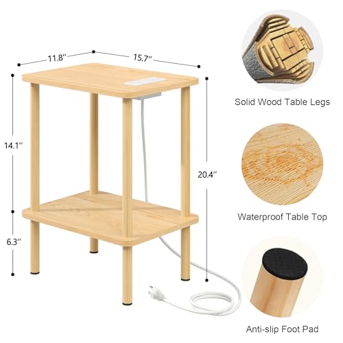 Apicizon 2 Tier End Table, Small Side Table with Charging Station, Boho Bedside Table with USB Ports and Outlets, Nightstand for Small Spaces, Bedroom, Living Room, Entryway, Easy Assembly, Natural - color: Natural, size: 1 Set, style: 2 Tier with Plug