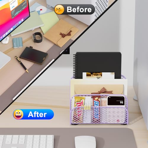 gianotter Mail Organizer Countertop, Metal File Holder with 3-Slot, Purple Desk Accessories & Workspace Organizers (Purple) - color: Purple