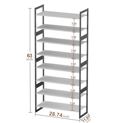 8-Tier Tall Shoe Rack, Stackable Zero-Wobble Metal Frame with Screw-Fastened Joints, 11.8" Deep Heel-Friendly Non-Woven Shelves, Space-Saving Shoe Tower for Closet Entryway Bedroom - size: 8-Tier