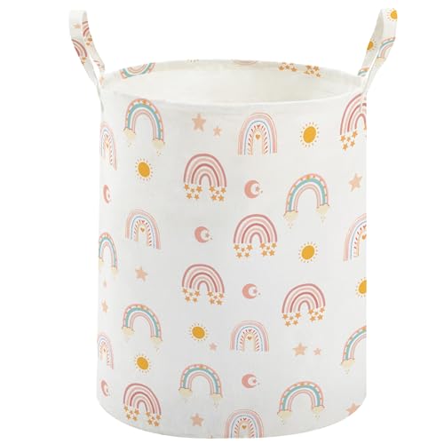 TECHMILLY Large Storage Basket for Girls and Boys, Collapsible Laundry Hamper with Long Handles, Toy Bins for Nursery, Kids Room Décor (Rainbow) - color: Rainbow, size: 1 Pack