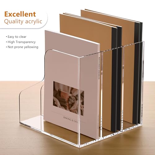 SANRUI Acrylic File Organizer, Clear Magazine File Holder with 3 Vertical Compartments, Desk Organizer for Home School Office Organization, Desk Bookshelf - size: A4, 3 Sections, 1 Pack