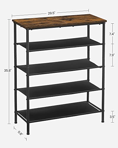 VASAGLE Shoe Rack, 5-Tier Shoe Storage Organizer for Entryway and Closet, Holds 12-16 Pairs of Shoes, 4 Fabric Shelves, Steel Frame, Industrial, Rustic Brown and Black ULBS036B01 - color: Rustic Brown + Black, size: 5 Tiers (29.5"W)