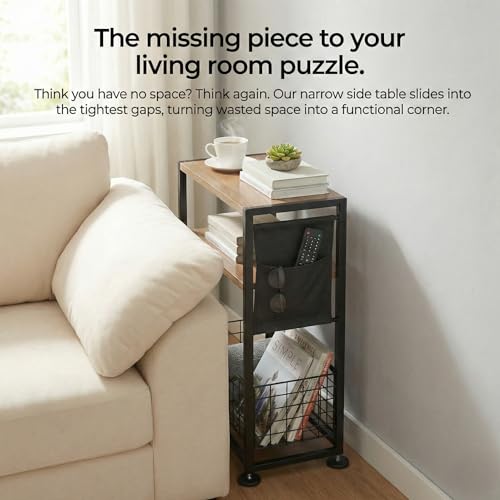 Skinny Side Table with Storage, 3 Tier Slim Side Tables for Small Spaces, Skinny End Table Narrow Bedside Table Narrow Side Table for Living Room, Bedroom - color: Oak