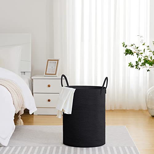 VIPOSCO Large Laundry Hamper, Tall Woven Rope Storage Basket for Blanket, Toys, Dirty Clothes in Living Room, Bathroom, Bedroom - 58L Black - color: Black, size: 58L