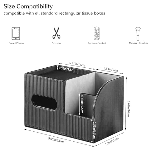 Modern PU Leather Cube Tissue Box Cover with Storage Tray, Multifunctional Remote Control Holder & Facial Tissue Dispenser Organizer for Nightstand, Bathroom, Bedroom, Office & Home Decor - color: Black