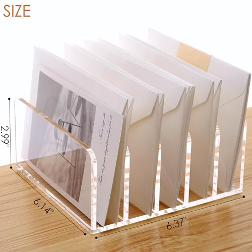 SANRUI Acrylic Desk Organizer, 5 Compartments Mail Organizer,Small File Holders Letter Organizer,Clear Office Organization,Multifunction Sorter Envelope Rack for Office,Home, School - style: 5 Sections