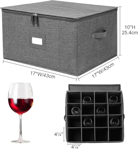 popoly Stemware Storage Cases 2 Pack, Wine Glass Storage Box Containers with Dividers for Glassware or Crystal, Holds 32 Red or White Wine Glasses, Hard Top and Stackable (Grey) - color: 16 Cell Grey 2PACK