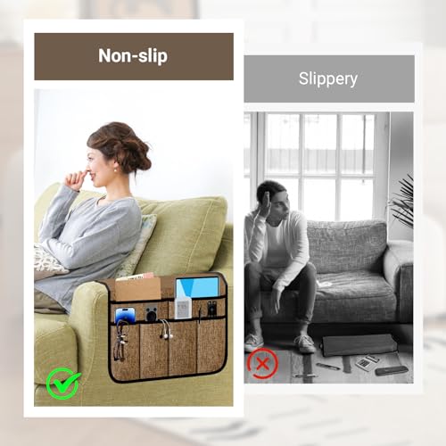 Armchair Caddy & Remote Control Holder for Couch & Recliner | Non-Slip Armrest Organizer with 6 Pockets for TV Remote, Phone, Tablet, Magazine & More, 19 x 35 Inches, Chocolate - color: 6 Pockets - Chocolate