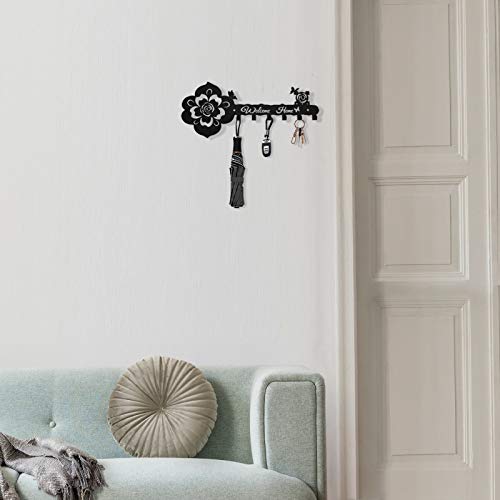 Deveosa Key Hooks Holder for Wall Decorative - Small Black Entryway Welcome Home Sign Key Hanging Hangers Wall Mounted Racks - color: Black Rose