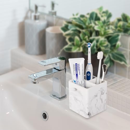 Diatomite Toothbrush Holders for Bathrooms, Electric Toothbrush and Toothpaste Holder 3 Slots Tooth Brush Organizer for Bathroom Countertop, Shower, Vanity - Marble White - color: Marble White