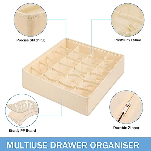 Foldable Storage Cubes Drawer Underwear Organizer Dividers， under Cabinet Organizer 24-Cell Fabric Storage Boxes for Lingerie,Socks,Ties（Creamy-White） - color: Creamy-White
