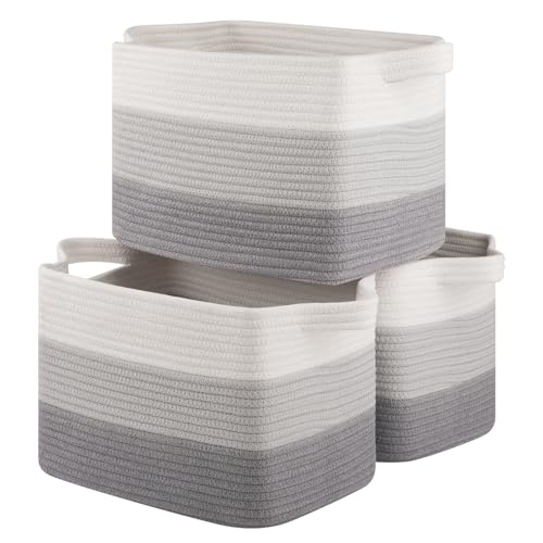 OIASKET Storage Basket for Organizing, Woven Baskets for Storage, Rectangle Decorative Baskets for Shleves, Closet, Toys, Books, Nursery Organizer Bins - Pack of 3 (Gradient Gray, 15.75"x11.8"x9.85") - color: Gradient Gray, size: 15.75"x11.8"x9.85"