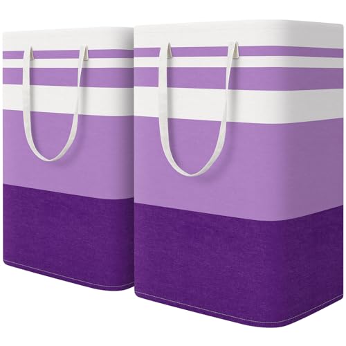 HomeHacks 2 Pack Large Laundry Baskets, Waterproof, Freestanding Laundry Hampers, Collapsible Clothes Hamper with Reinforced Handles in Laundry, College Dorm, Bathroom, Bedroom (Purple, 75Lx2) - color: Purple, size: 75L